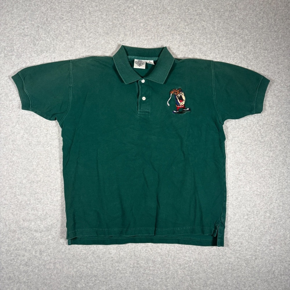 Acme Clothing Polo Shirt Mens Medium Green Looney Tunes Taz Golf Vintage 1991
